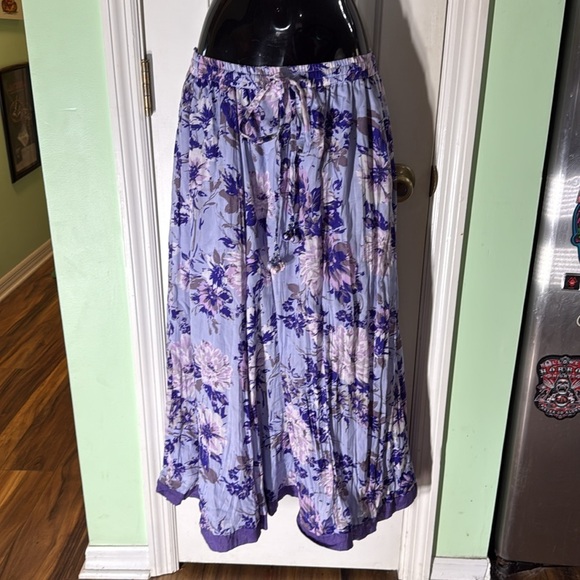 Mix Nouvuea Purple Floral Cotton Blend Drawstring Maxi Skirt Spring Time Size S - Picture 2 of 10